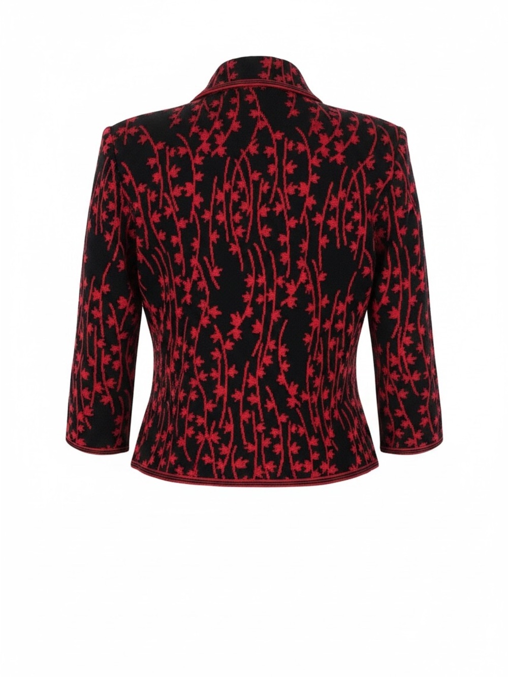 Vintage St. John Collection Marie Gray Black Red Jacquard Zip Jacket Size 8 - Picture 4 of 9